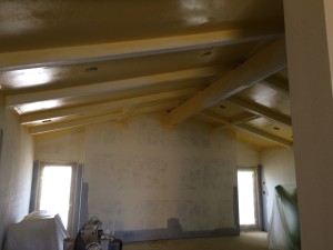 Gold paint goes on ceiling.