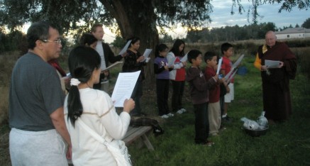 Fish release ceremony at Xuanfa Institute.