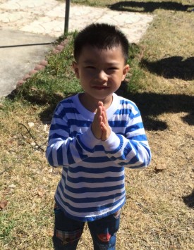 年輕的朝聖者恭敬金剛柱。