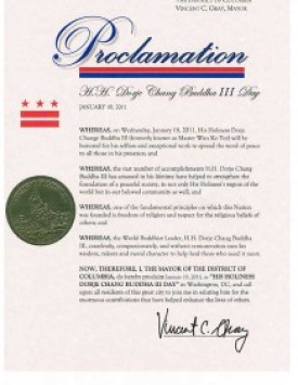 Proclamation from Mayor of the District of Columbia declaring January 19 to be H.H. Dorje Chang Buddha III Day