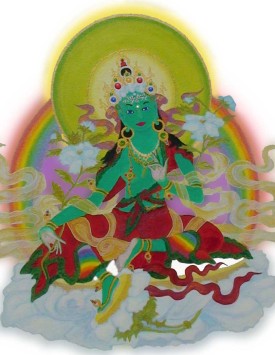 Green Tara painting by Zhaxi Zhuoma