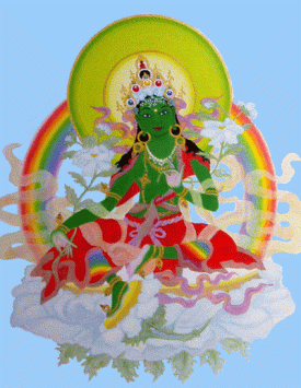 Painting of Green Tara by Zhaxi Zhuoma.