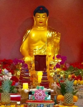 Statue of Shakyamuni Buddha at the Holy Vajrasana Temple in Sanger, California.