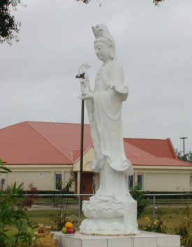 </strong>Kuan Yin stands in front of the Chau Van Duc Vietnamese Temple in Biloxi, Mississippi.<strong>