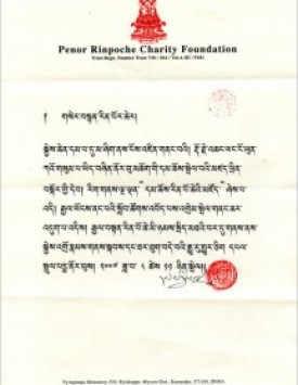 Letter from Penor Rinpoche to other rinpoches praising H.H. Dorje Chang Buddha III.