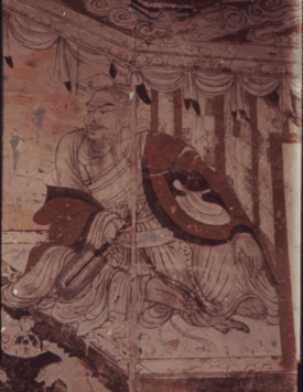 From mural of Ven. Vimalakirti debating Manjurshri at the Huan Caves in China.