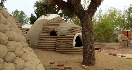 Joshua Tree with unfinished adobe cave structure. This prototype developed at CalEarth Institute in Hesperia is like what is proposed for the temple only larger. The Joshua Trees are protected and treasured in the high desert and need to be protected.
