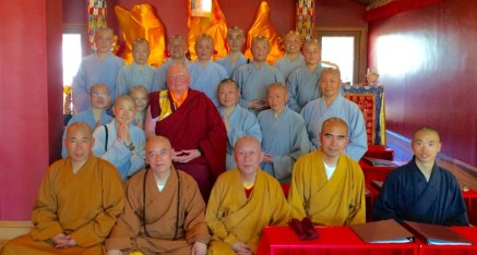 Chinese monastics visit temple.