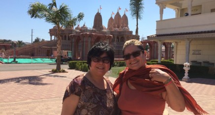 Helen Pan and Dharmadina with main temple in background.