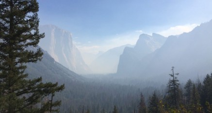 Smokey haze remains in entrance to Yosemite Valley.