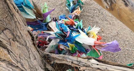 Paper Cranes left as Peace Offerings at Cemetary.