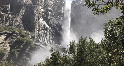 Bridal Veil Falls at entrance to Yosemite Valley drops 617 feet.