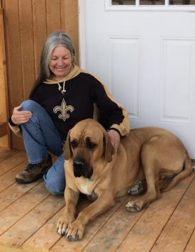 Deb and Skanda on the porch of the Jones’ gompa.