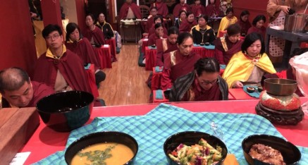 Students participating in Oryoki meal at the Holy Vajrasana Temple & Retreat Center.