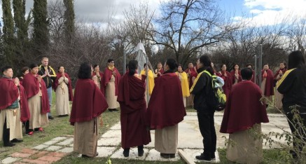 Students paying homage to the Holy Vajra Poles at the Holy Vajrasana Temple & Retreat Center.