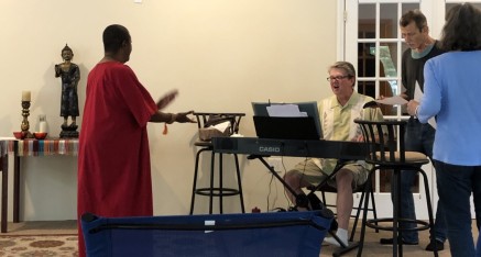 Heartwood Dharma Troubadours in rehearsal.