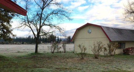 Frosty fields surround the Holy Vajrasana Temple at end of Rohatsu Retreat