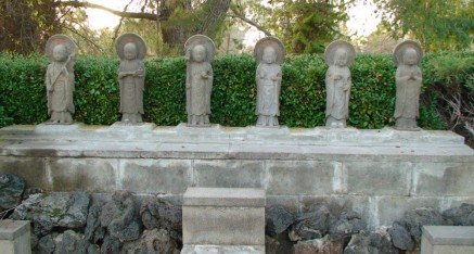 Jizo Bodhisattvas shown here are from the Gedatsu Temple in Sacramento, California representing the form Ksitigarbha Bodhisattva takes to help liberate beings from all six realms of existence.