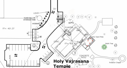 Revised site plan for the Holy Vajrasana Temple and Retreat Center at Sanger, California.