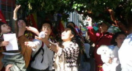 Holy nectar descends through a second tree in front of Hua Zang Si when the treasure book H.H. Dorje Chang Buddha III was formally received at the temple.