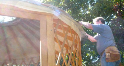 Orbs cluster over yurt & rainbows appear inside while rinpoche works on adding roof of what will become the Dharma Protector Chapel.