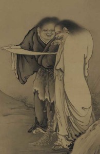 Japanese hanging scroll by Hashimoto Gaho of Han-shan and Shih-te (Kanzan and Fittoku), eccentric Ch’an (Zen) hermit-monks from Tang Dynasty, whose poetry is popular in the west.
