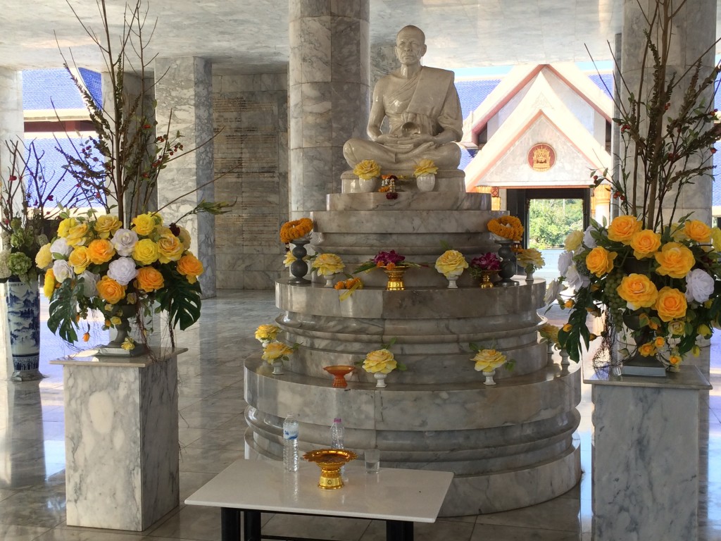 Statue of Arahat Luang Por Sodh Wat Pak Nam (1885-1966) in the Viharn at Buddhamonthon. The rotunda painting was above this statue. This monk exhibited many miracles during his life.