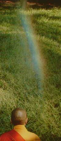 Nuns watch “Rainbow Jewels” coalesce into a rainbow and soar into space.